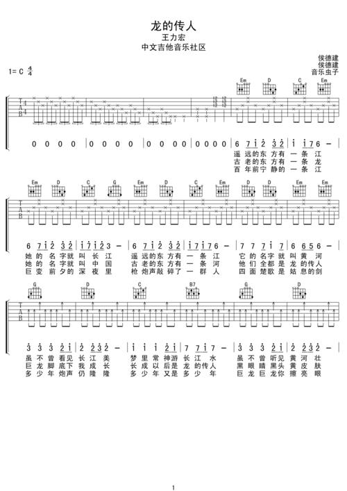 王力宏龙的传人吉他谱六线谱高清版