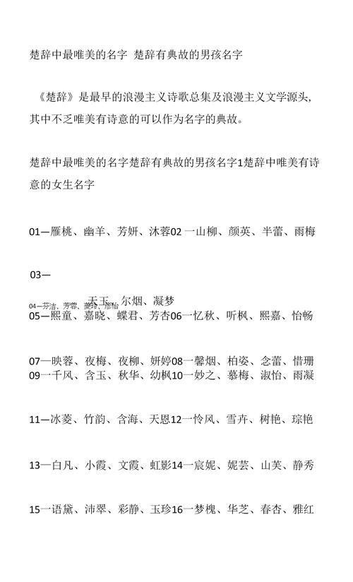 楚辞中最唯美的名字楚辞有典故的男孩名字docx4页