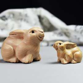 桃木雕刻立体生肖兔子手把玩件六合摆件木质兔子玉兔吉祥