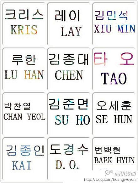 exo十二只名字的韩文体写法.你能写下来几个? 爱问知识人