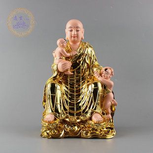 地藏菩萨佛像 抱婴莲花童子地藏树脂彩镀求子送子地藏王菩萨摆件