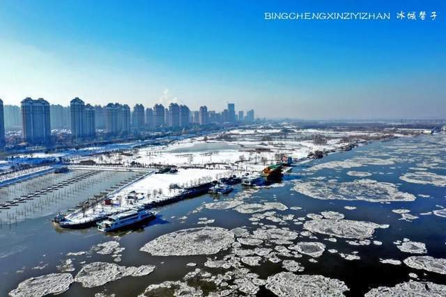 大雪过后哈尔滨松花江出现初冬跑冰排奇观