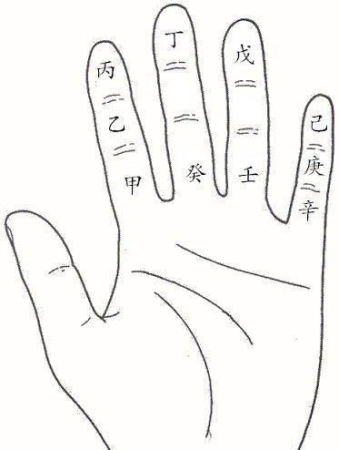 从左手食指的根部起为甲向上到食指的近指关节段为乙再向上到食指的