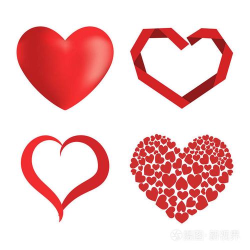 不同风格红色心矢量图标孤立的爱情人节一天符号和美丽的浪漫设计婚礼