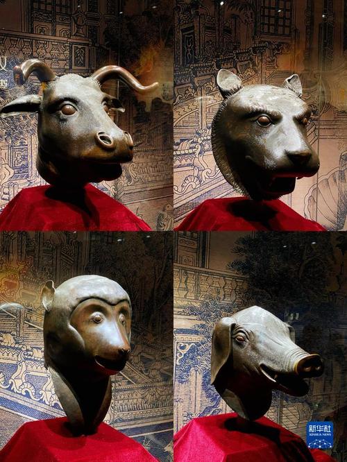 这是展出的四件圆明园兽首铜像(拼版照片5月19日摄).
